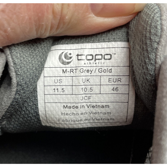Topo M-RT Split Toe Running Shoes Mens 11.5 Gray Zero Drop Minimalist Training - Picture 6 of 8